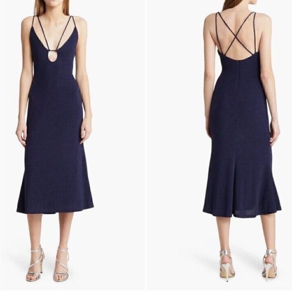 MISHA Veronika Nightshade Navy Cutout Body-Con Midi Dress, Size US 10 (AUS 14)